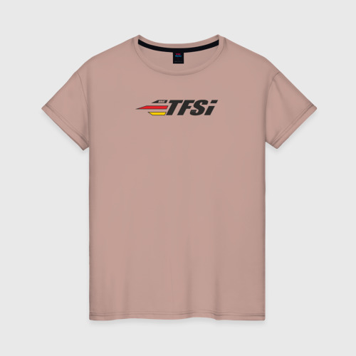 Женская футболка хлопок с принтом Двигатель TFSi, вид спереди #2