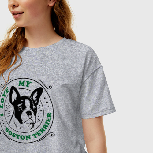 Женская футболка хлопок Oversize I love Boston terrier, цвет меланж - фото 3