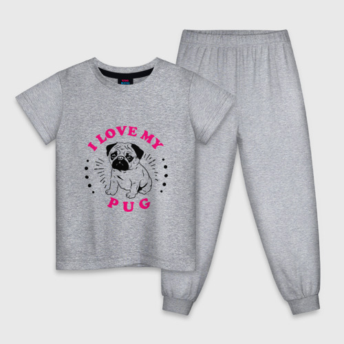 Детская пижама хлопок с принтом I love my pug, вид спереди #2