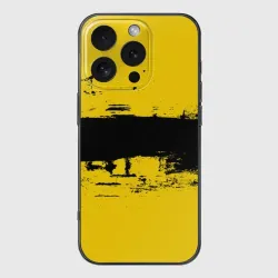 Чехол для iPhone 16 Pro силиконовый с защитой камеры Черно-желтая полоса Cyberpunk 2077