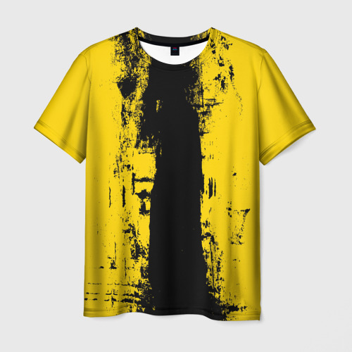 Мужская футболка с принтом Вертикальная черно-желтая полоса Cyberpunk 2077, вид спереди №1