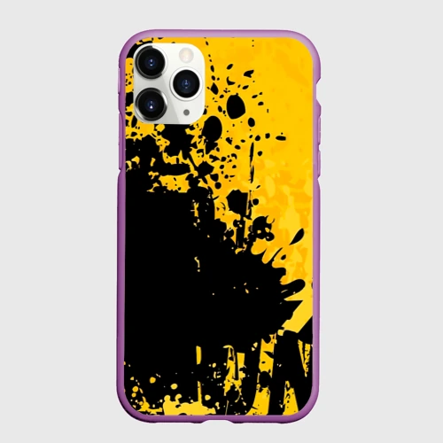 Чехол для iPhone 11 Pro матовый Пятна черной краски на желтом фоне