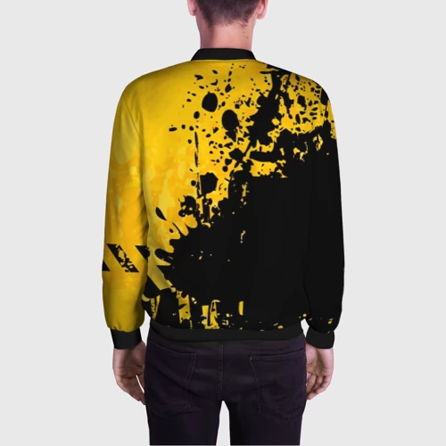 Мужской бомбер 3D с принтом Пятна черной краски на желтом фоне, вид сзади #2