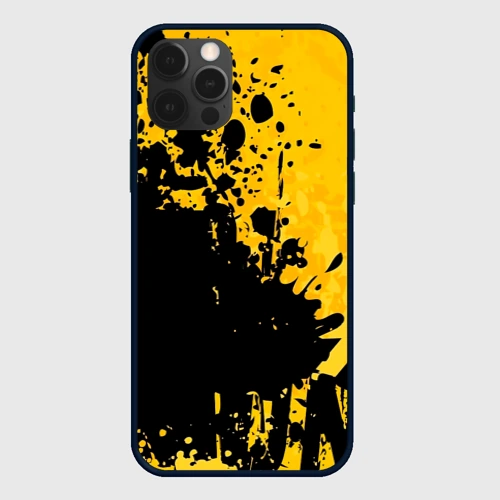 Чехол для iPhone 12 Pro Пятна черной краски на желтом фоне