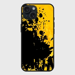 Чехол силиконовый для Apple iPhone 15 матовый Пятна черной краски на желтом фоне