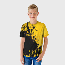 Детская футболка 3D Пятна черной краски на желтом фоне - фото 2