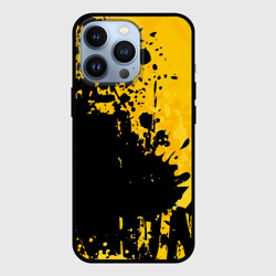 Чехол для iPhone 13 Pro Пятна черной краски на желтом фоне