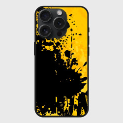 Чехол силиконовый для Apple iPhone 15 Pro матовый Пятна черной краски на желтом фоне