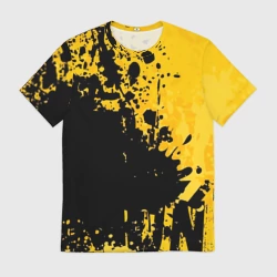 Мужская футболка 3D Пятна черной краски на желтом фоне