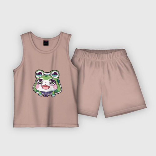 Детская пижама с шортами хлопок Аниме девочка лягушка, цвет пыльно-розовый