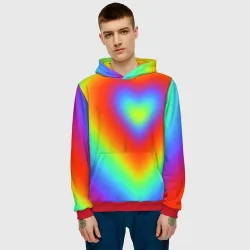 Мужская толстовка 3D Сердце - радужный градиент - фото 2