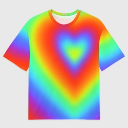 Женская футболка oversize 3D Сердце - радужный градиент