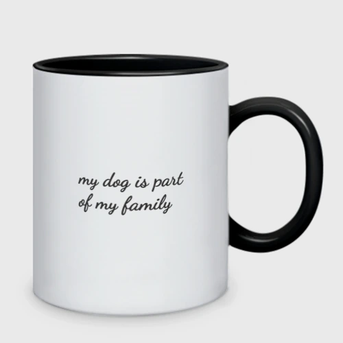 Кружка двухцветная с принтом Чау-чау черный с бантиком, вид сзади #1