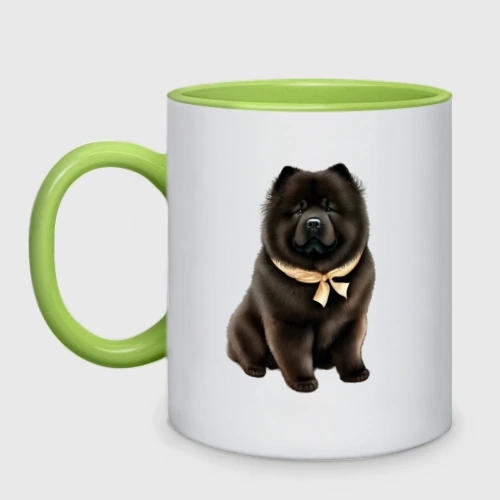 Кружка двухцветная Чау-чау черный с бантиком