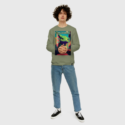 Мужской свитшот хлопок с принтом Ядовитый покемон - бульбазавр, вид сбоку #3
