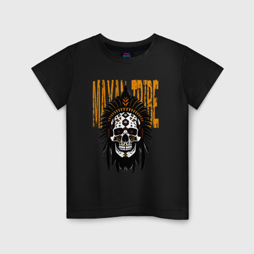 Детская футболка хлопок с принтом С черепом индейца племени Майя, вид спереди #2