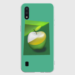 Зеленое яблоко на мятном фоне – Чехол для Samsung A01 с принтом купить