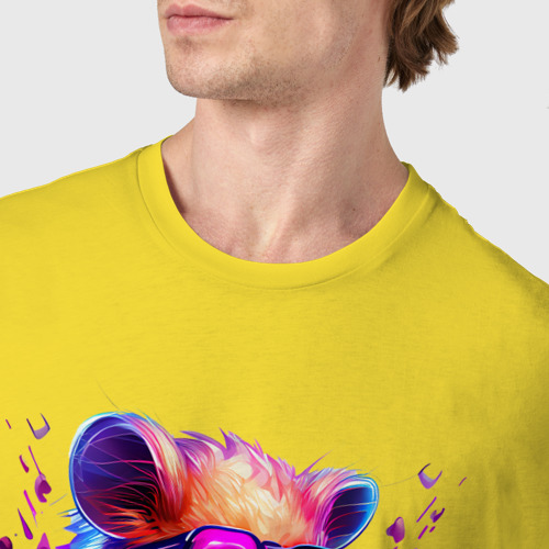 Мужская футболка хлопок Красочный хомяк в очках, цвет желтый - фото 6