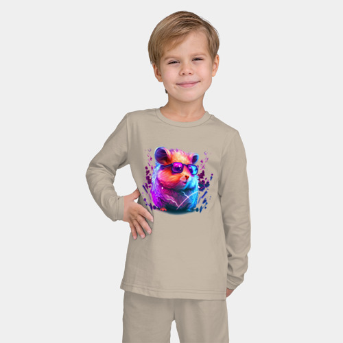 Детская пижама с лонгсливом хлопок Красочный хомяк в очках, цвет миндальный - фото 3