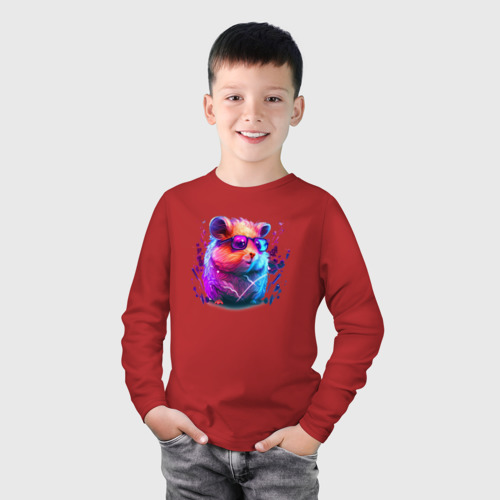 Детский лонгслив хлопок Красочный хомяк в очках, цвет красный - фото 3