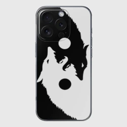 Чехол для iPhone 16 Pro Max силиконовый с защитой камеры Инь-Ян волки