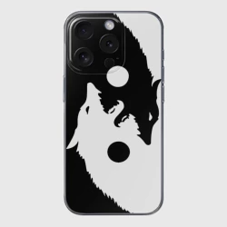Чехол для iPhone 15 Pro силиконовый с защитой камеры Инь-Ян волки