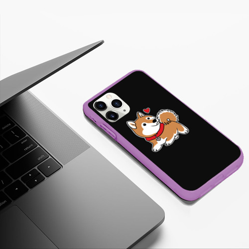 Чехол для iPhone 11 Pro Max матовый Сиба ину арт, цвет фиолетовый - фото 5
