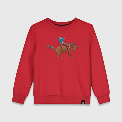 Детский свитшот хлопок с принтом Наездник и конь вместе, вид спереди #2