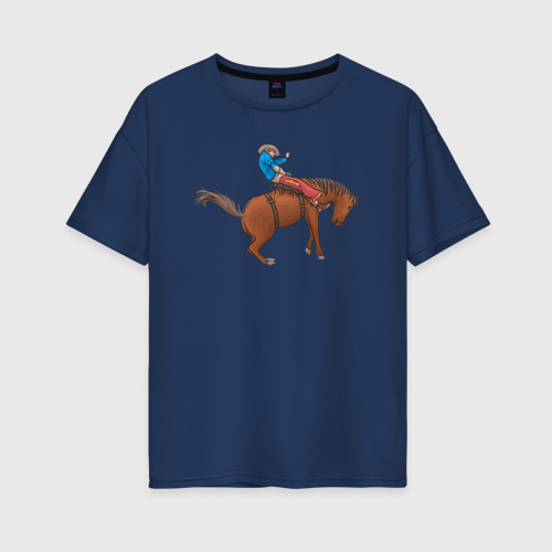 Женская футболка хлопок Oversize с принтом Наездник и конь вместе, вид спереди #2