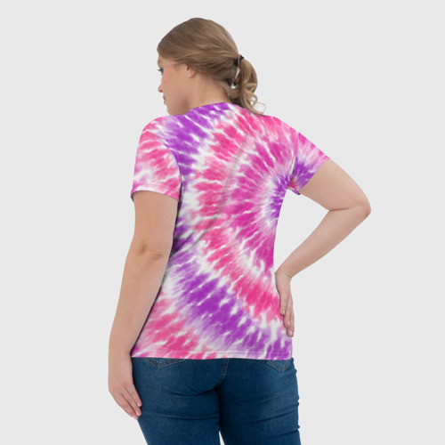 Женская футболка 3D с принтом Тай-дай розовый с фиолетовым, вид сзади #2