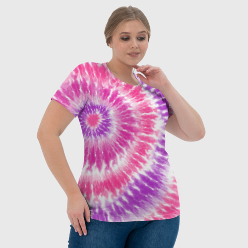Женская футболка 3D с принтом Тай-дай розовый с фиолетовым, фото #4