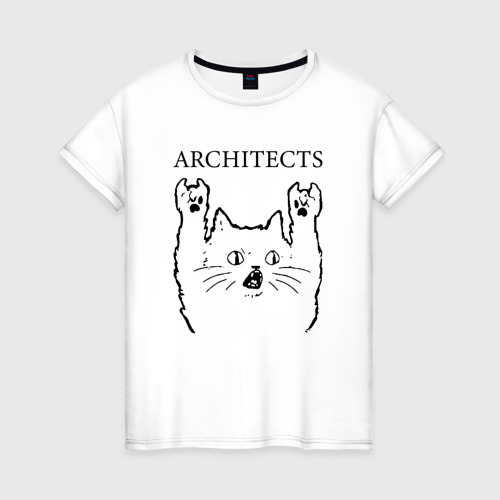 Женская футболка хлопок Architects - rock cat, цвет белый