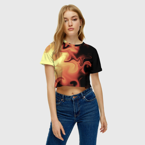 Женская футболка Crop-top 3D Пламя с боку, цвет 3D печать - фото 3