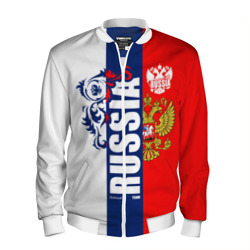 Мужской бомбер 3D Russia national team: white blue red