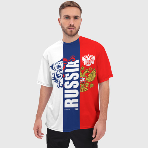 Мужская футболка oversize 3D Russia national team: white blue red, цвет 3D печать - фото 3