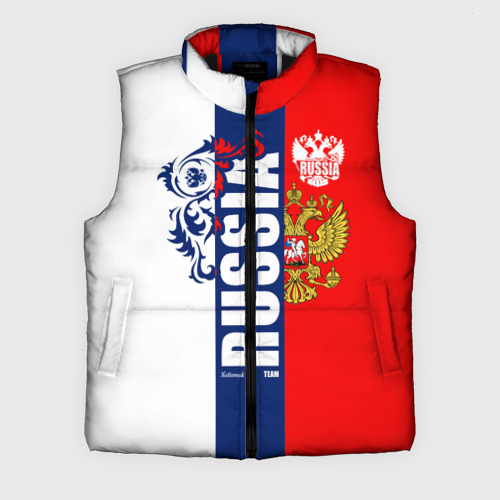 Мужской жилет утепленный 3D Russia national team: white blue red, цвет черный