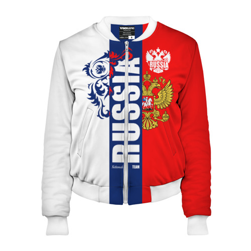 Женский бомбер 3D Russia national team: white blue red, цвет белый