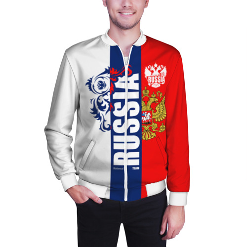 Мужской бомбер 3D Russia national team: white blue red, цвет белый - фото 3