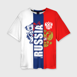 Женская футболка oversize 3D Russia national team: white blue red