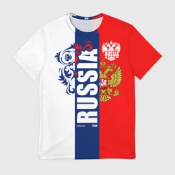 Мужская футболка 3D Russia national team: white blue red