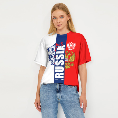 Женская футболка oversize 3D Russia national team: white blue red, цвет 3D печать - фото 5