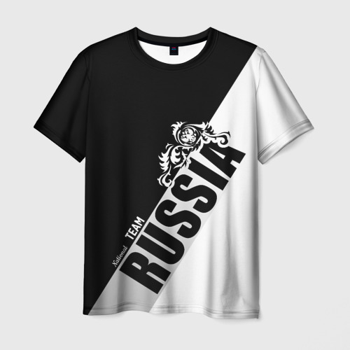 Мужская футболка с принтом Russia national team: black and white lines, вид спереди №1