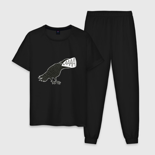 Мужская пижама хлопок с принтом Кричащая ворона, вид спереди #2