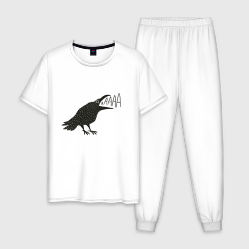 Мужская пижама из хлопка с принтом Кричащая ворона, вид спереди №1