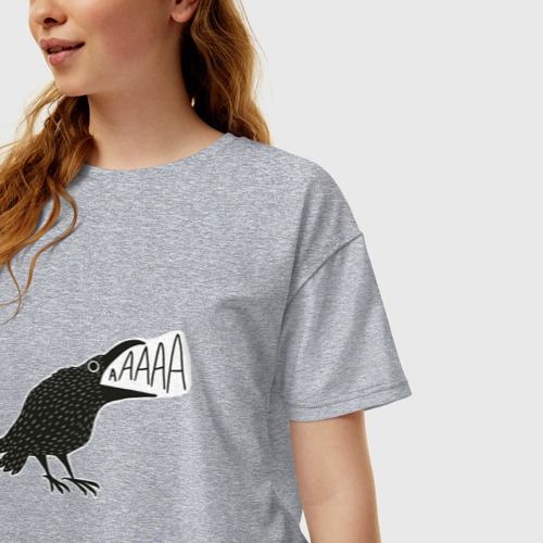 Женская футболка хлопок Oversize с принтом Кричащая ворона, фото на моделе #1
