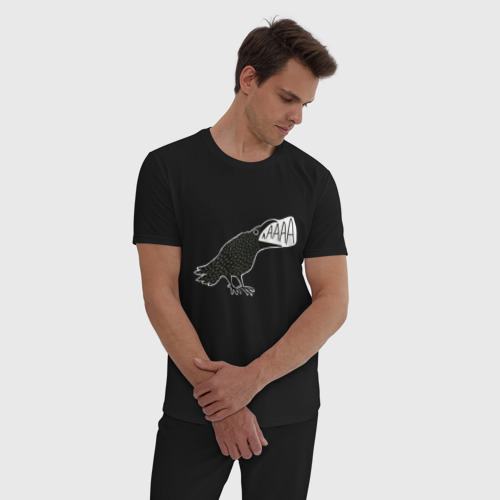 Мужская пижама хлопок с принтом Кричащая ворона, фото на моделе #1