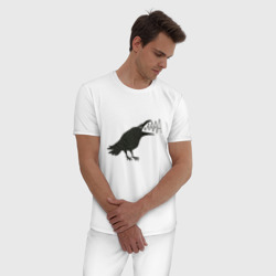 Пижама с принтом Кричащая ворона для мужчины, вид на модели спереди №2. Цвет основы: белый