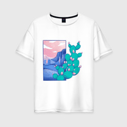 Женская футболка хлопок Oversize Рассветный кактус