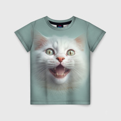 Детская футболка 3D Довольный белый котенок