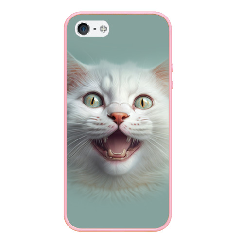 Чехол для iPhone 5/5S матовый Довольный белый котенок, цвет баблгам